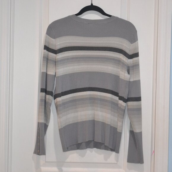Pre-owned Worthington Grey, black,white striped long sleeve thermal sweater, XXL - Picture 3 of 6